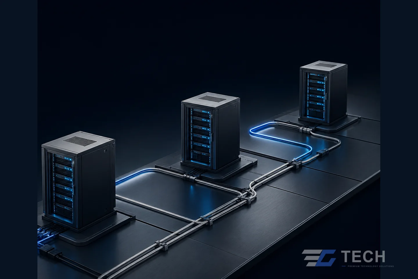 Managed IT, Cloud & Cybersecurity represented by an original EC TECH technology-system composition. Concept illustration only; not a client installation or claimed result.