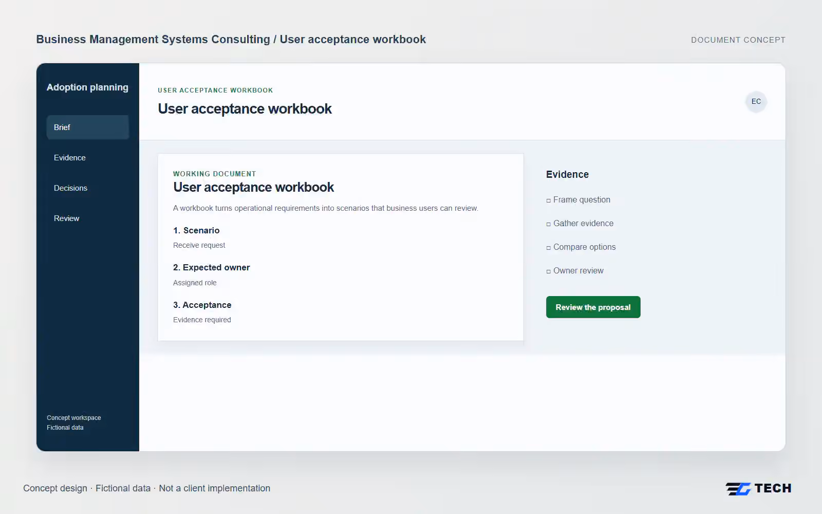 User acceptance workbook. Concept design with illustrative sample records.
