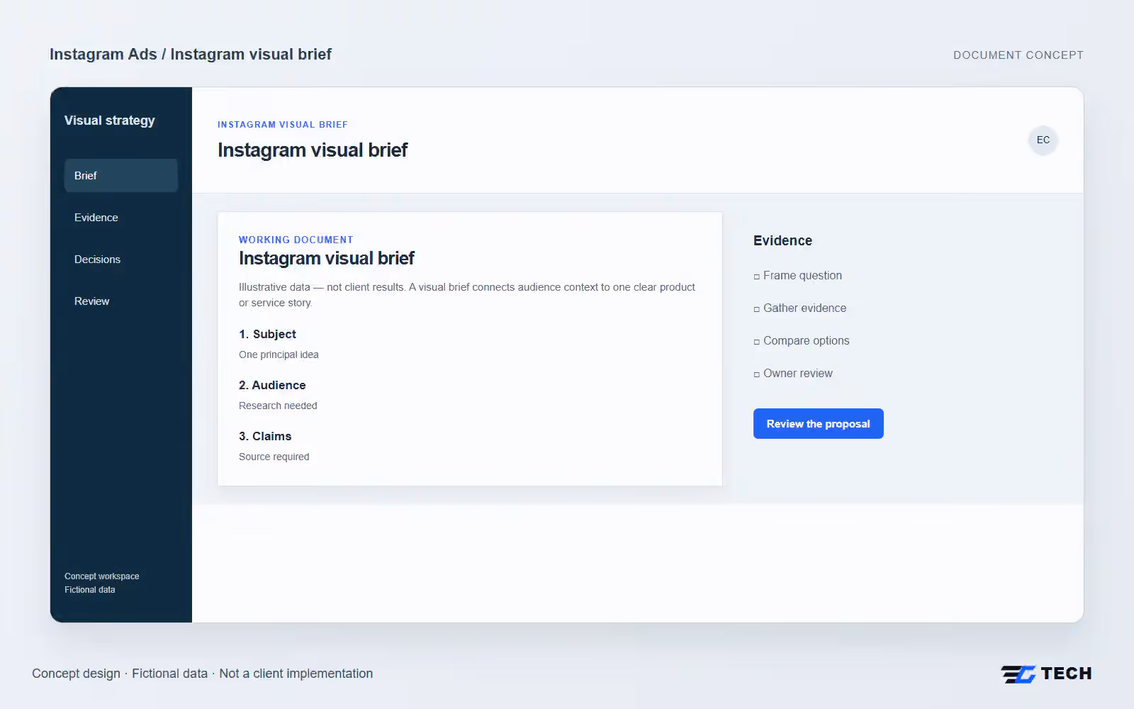 Instagram visual brief. Concept design with illustrative sample records.