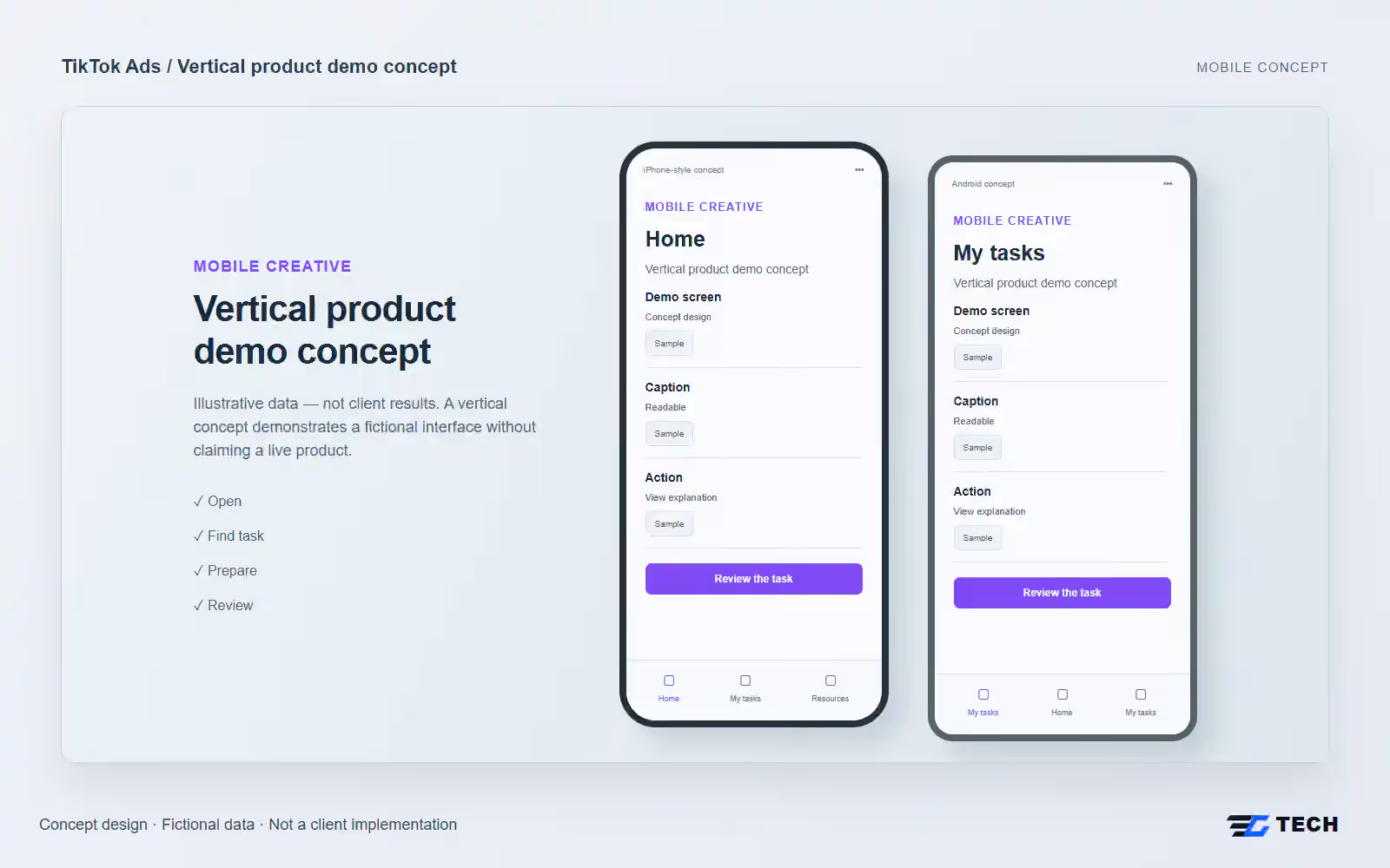 Vertical product demo concept. Concept design with illustrative sample records.